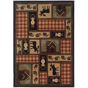Hickory Brown/Red 5 ft. x 8 ft. Plaid Deer Print Area Rug