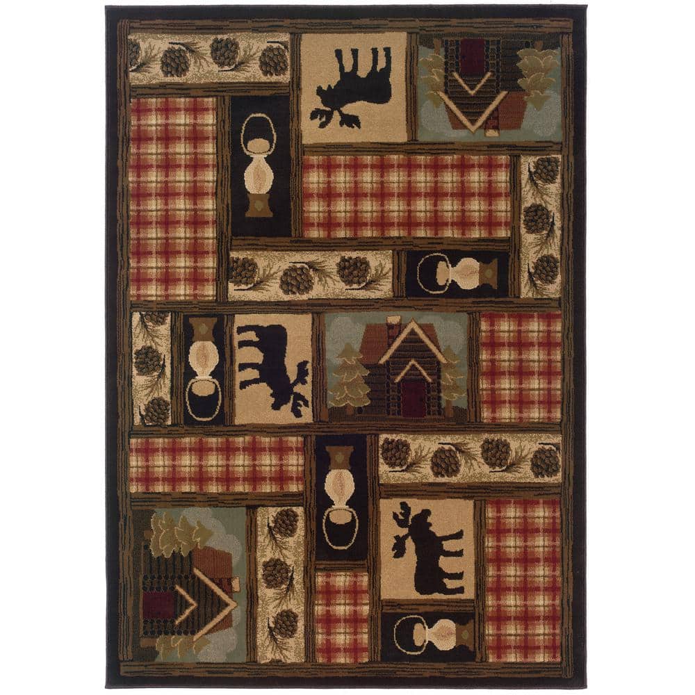 Hickory Brown/Red 6 ft. X 9 ft. Plaid with Deer Area Rug