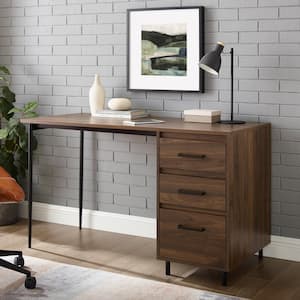 52 in. Rectangular Dark Walnut Wood and Metal 3-Drawer Computer Desk