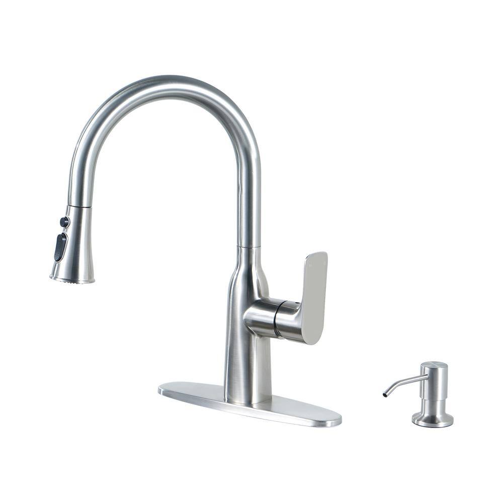 Single Handle 3-Mode Stainless Steel High Arc Pull Down Sprayer Kitchen Faucet with Soap Dispenser in Brushed Nickel price history on PriceWatchPro