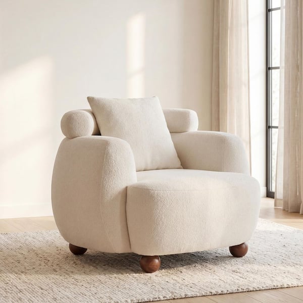 Arlais White Chenille Nordic Style Upholstered Accent Arm Chair
