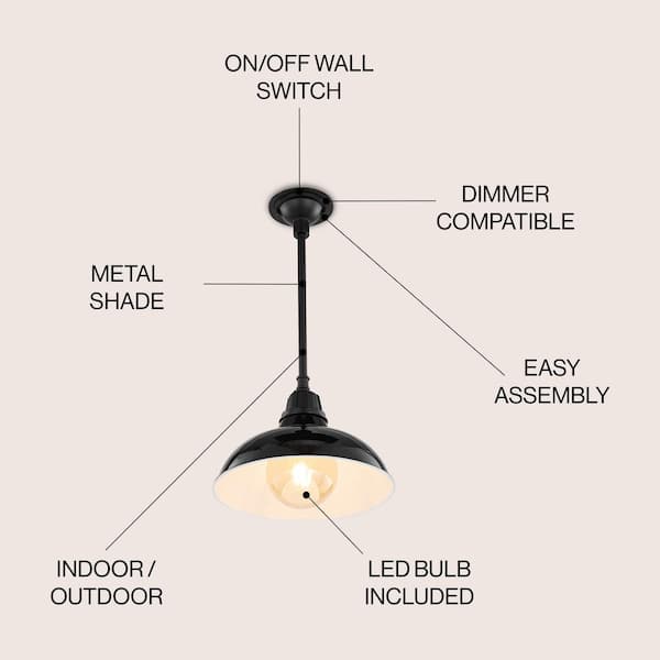 JONATHAN Y Jasper 12.25 in. 1-Light Black Farmhouse Industrial