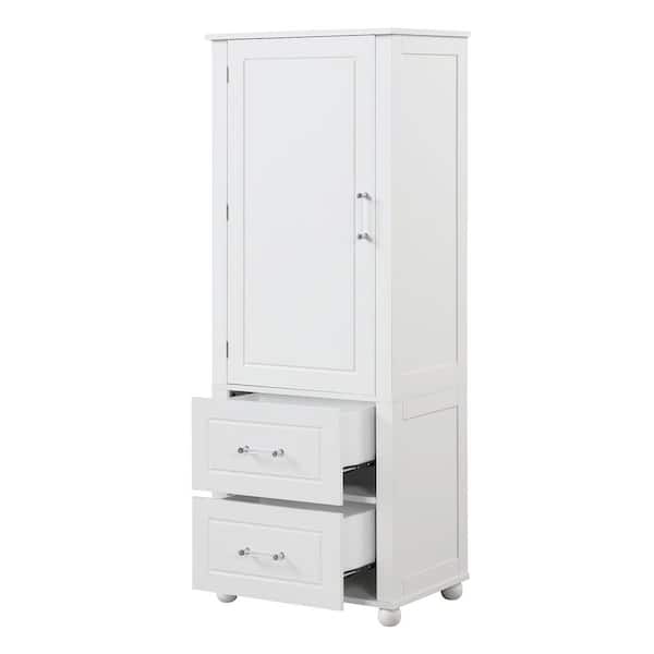 23 in. W x 15.9 in. D x 61.4 in. H White MDF Freestanding Linen Cabinet with Door, Adjustable Shelf