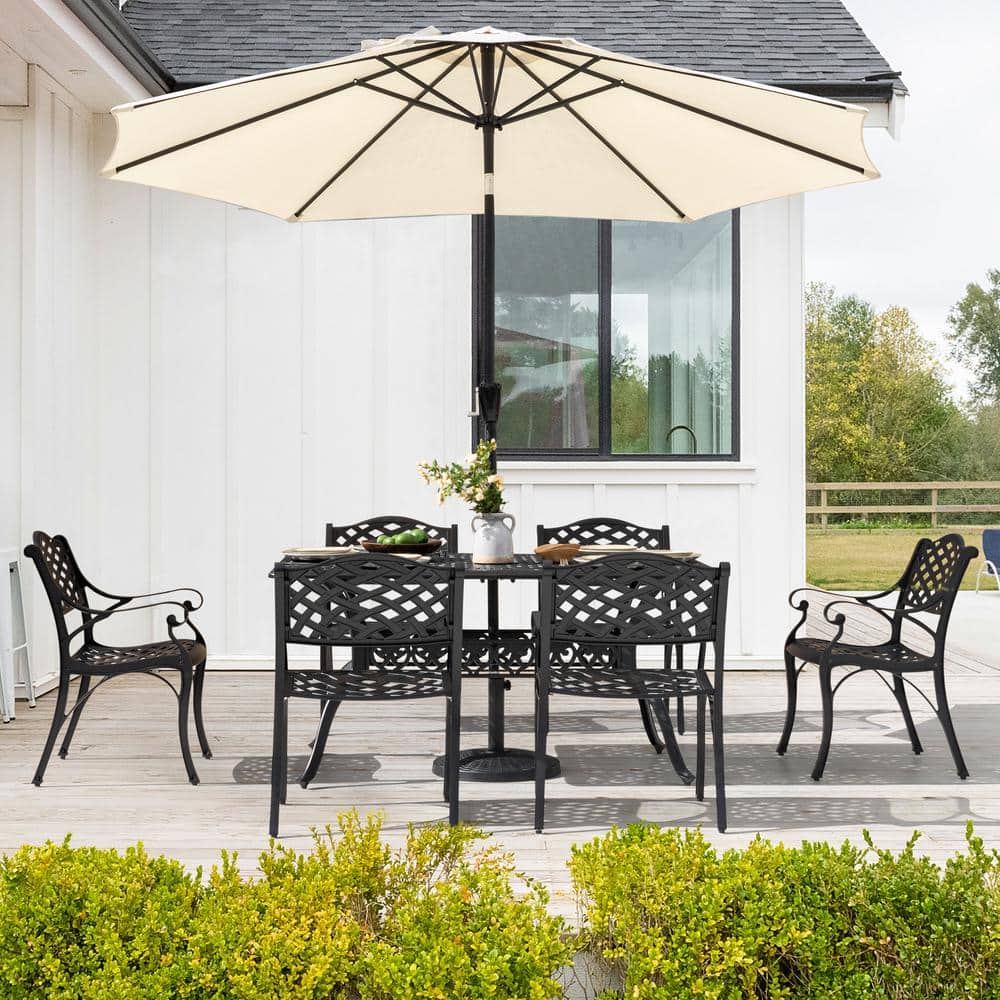 Black and Gold Speckled Cast Aluminum 6-Person Patio Dining Set