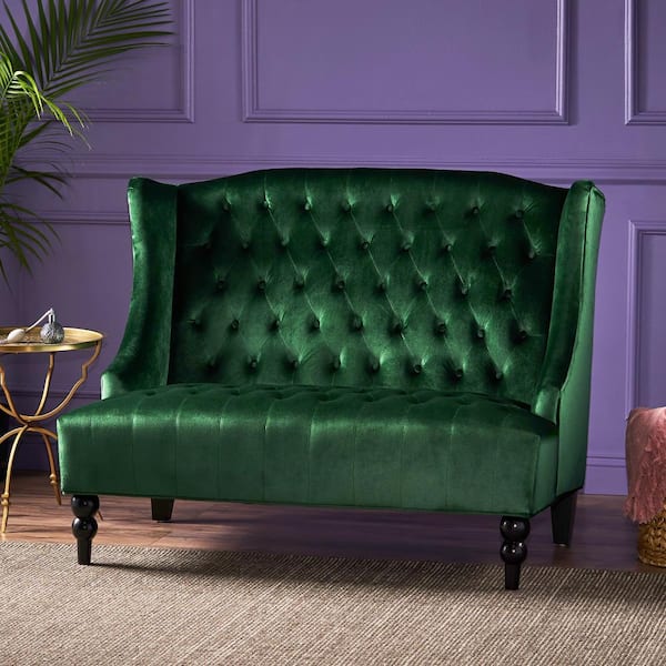 Noble House Leora 50 in. Emerald Velvet 2-Seat Loveseat