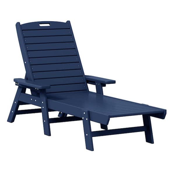 WESTIN OUTDOOR Harlo Navy Blue HDPE All Weather Fade Proof Plastic Reclining Adjustable Backrest Outdoor Patio Chaise Lounge Armchair