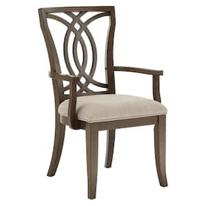 Dark Walnut Beige Fabric Arm Chair (Set of 2)