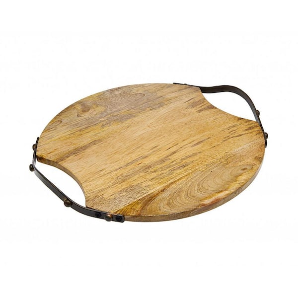 HomeRoots Brown Round Wood 13.25 in. Decorative Tray