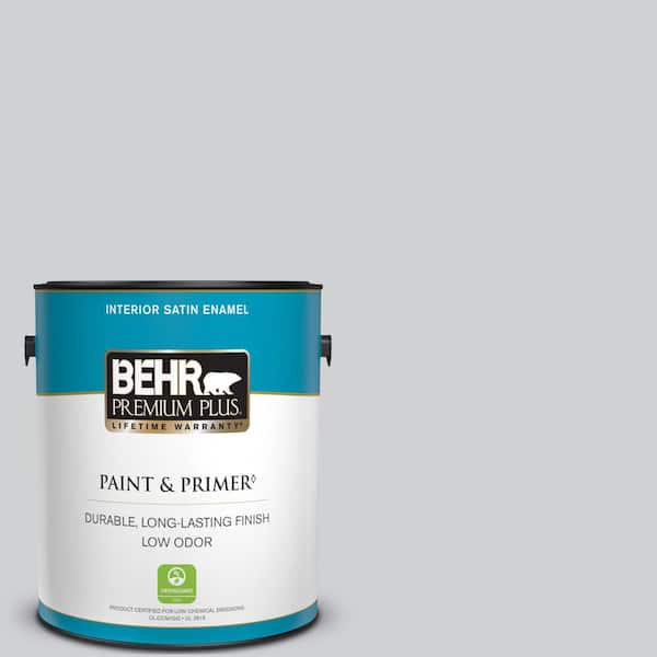 BEHR PREMIUM PLUS 1 gal. #N510-1 Silver Shadow Satin Enamel Low Odor Interior Paint & Primer