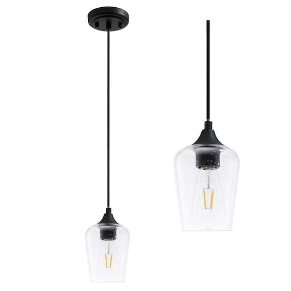 Merra 1-Light Matt Black Pendant with Seeded Glass Shade