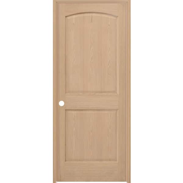 Steves & Sons 24 in. x 80 in. 2-Panel Round Top Right-Hand Unfinished Red Oak Wood Single Prehung Interior Door with Nickel Hinges