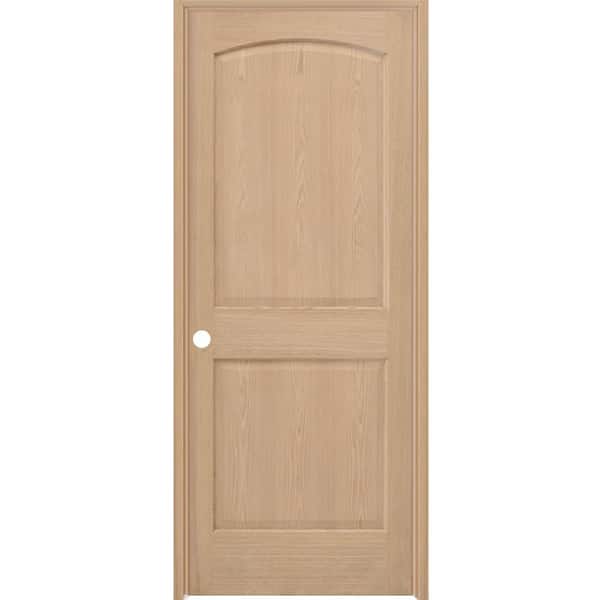 Steves & Sons 24 in. x 80 in. 2-Panel Round Top Right-Hand Unfinished Red Oak Wood Single Prehung Interior Door w/ Bronze Hinges