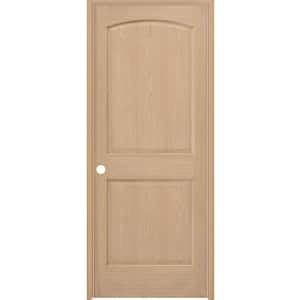 30 in. x 80 in. 2-Panel Round Top Right-Hand Unfinished Red Oak Wood Single Prehung Interior Door with Bronze Hinges