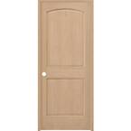 32 in. x 80 in. 2-Panel Round Top Right-Hand Unfinished Red Oak Wood Single Prehung Interior Door w/ Bronze Hinges