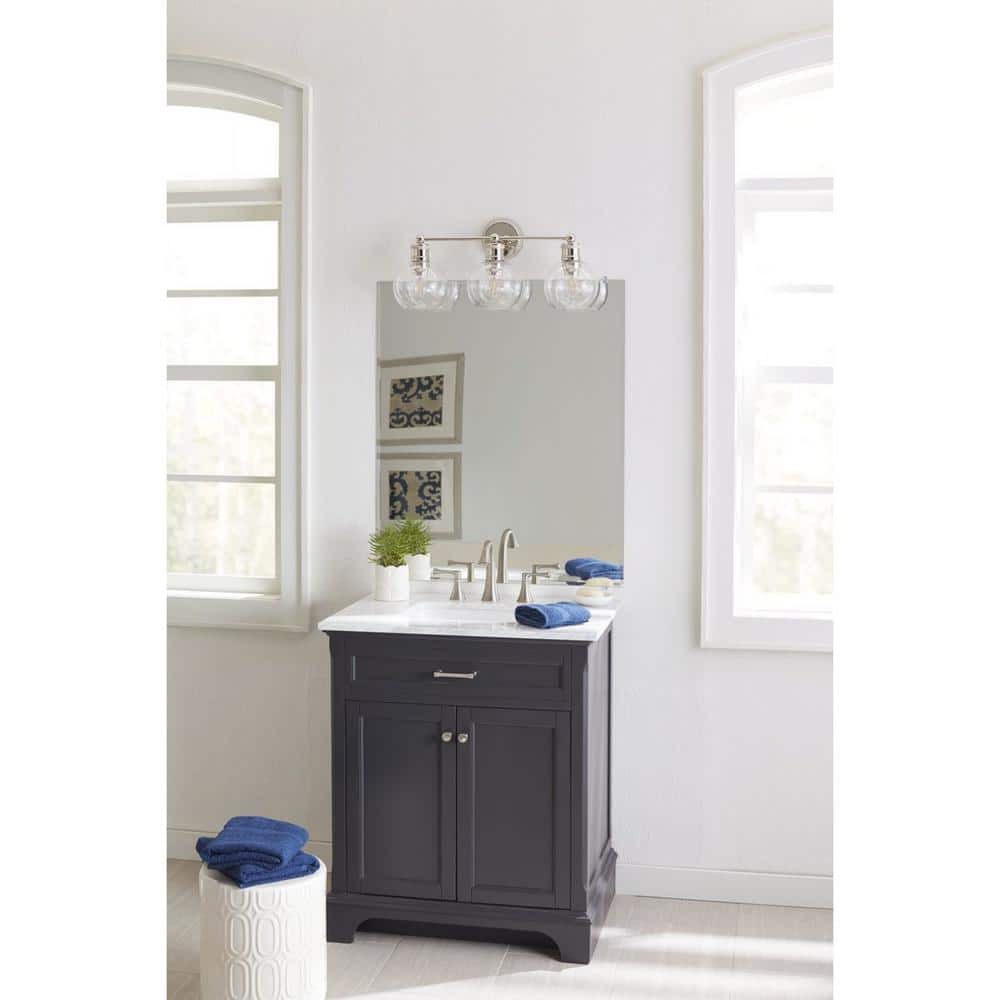 Hansford Polished Nickel 3-Light Bath Vanity Fixture with Clear Glass Shades