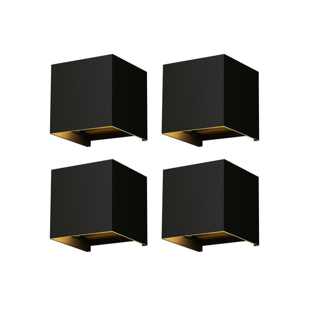 4 in. 2-Light Matte Black Aluminum Cube LED Outdoor Wall Sconce with Adjustable Light Beam, IP65 Waterproof (4-Pack) price history on PriceWatchPro