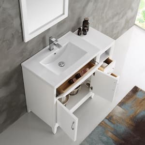 Cambridge 41 in. Vanity in White with Porcelain Vanity Top in White with White Ceramic Basin and Mirror