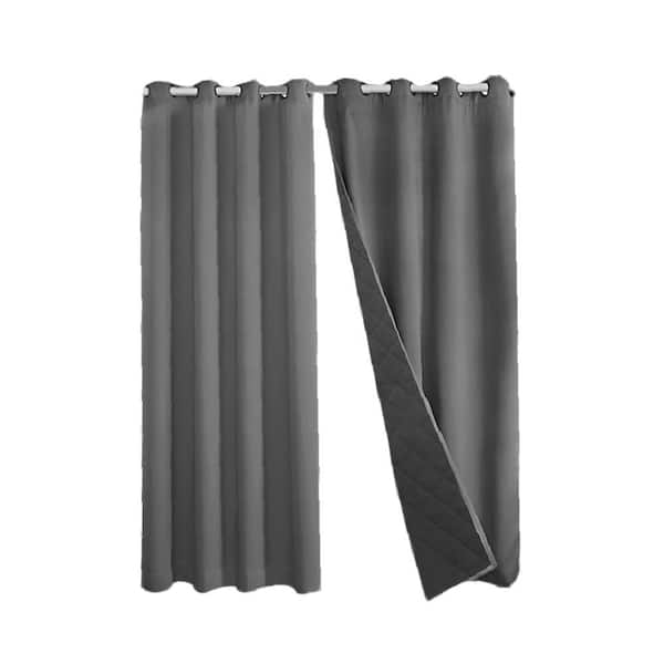 1 Panel Gray Cotton 52 in. W x 96 in. L Blackout Thermal-Insulated Room Darkening Cold Protection Curtain for Winter