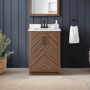 Huckleberry 24 in. W x 19 in. D x 34 in. H Single Sink Bath Vanity in Spiced Walnut with White Engineered Stone Top