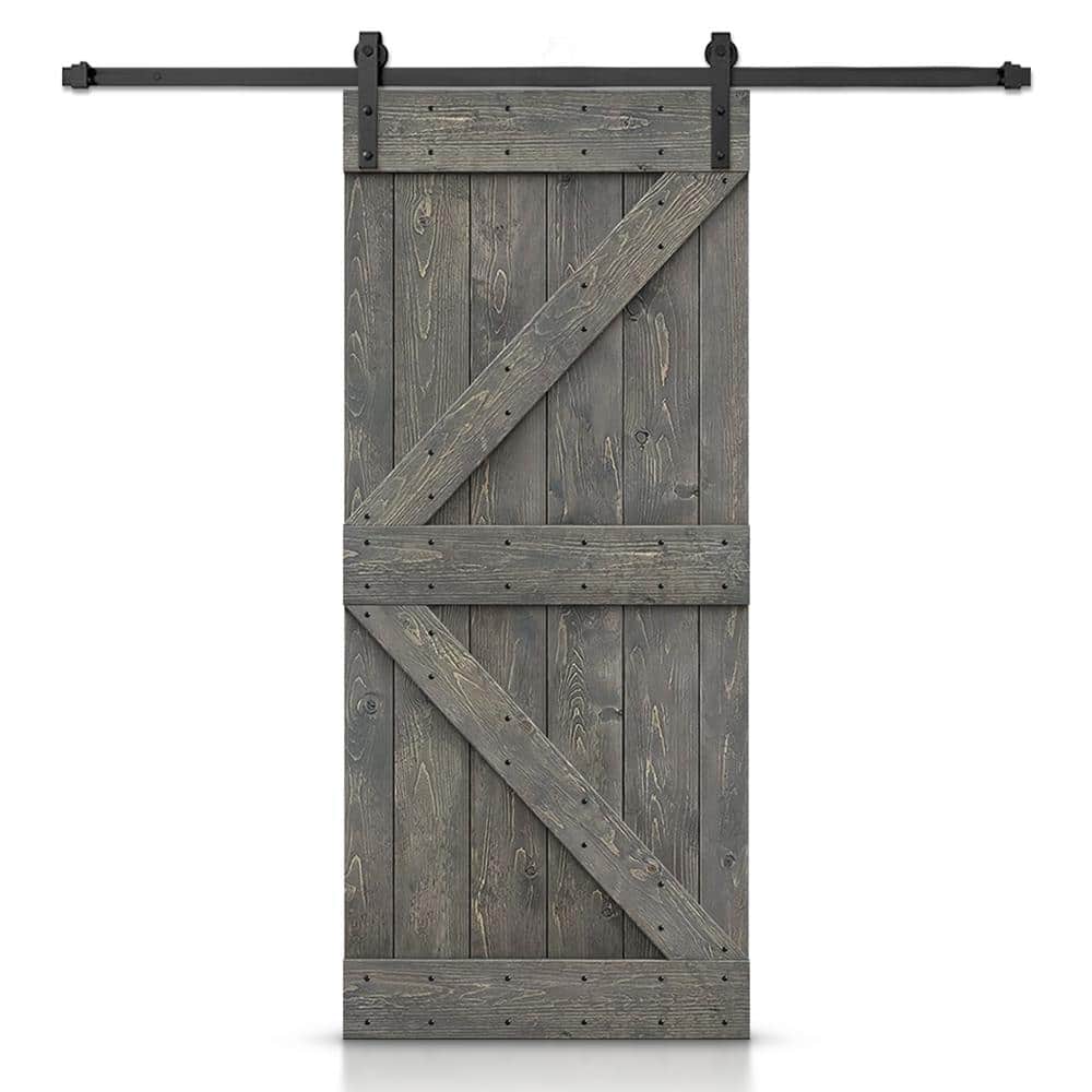 Distressed K 36 in. x 84 in. Weather Gray Stained DIY Solid Pine Wood Interior Sliding Barn Door with Hardware Kit price history on PriceWatchPro