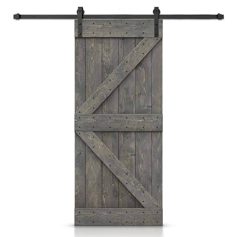 30 in. x 80 in. K Series Solid Core Weather Gray Stained DIY Wood Interior Sliding Barn Door with Hardware Kit price history on PriceWatchPro