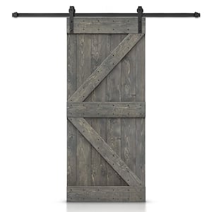 Distressed K Series 20 in. x 84 in. Weather Gray Stained DIY Wood Interior Sliding Barn Door with Hardware Kit