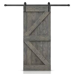 Distressed K Series 26 in. x 84 in. Weather Gray Stained DIY Wood Interior Sliding Barn Door with Hardware Kit