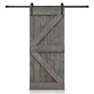 Distressed K Series 46 in. x 84 in. Weather Gray Stained DIY Wood Interior Sliding Barn Door with Hardware Kit