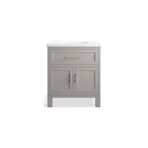 Quo 30 in. W x 21 in. D x 36 in. H Single Sink Freestanding Bath Vanity in Mohair Grey with Pure White Quartz Top