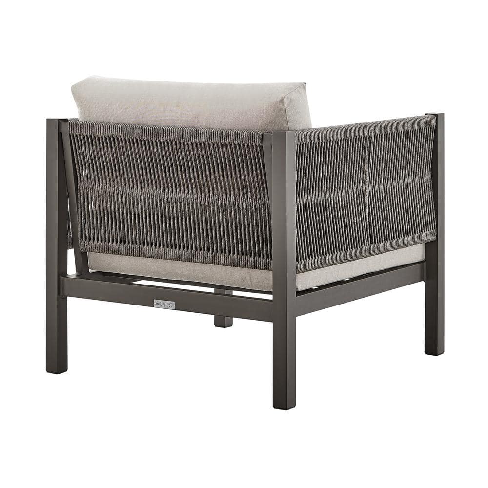 Mareike Gray Aluminum and Rope Outdoor Lounge Chair with Cushions