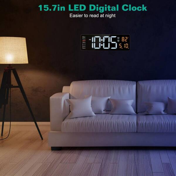 Afoxsos 15.7 in. Black LED Digital Wall Clock with Remote, 3