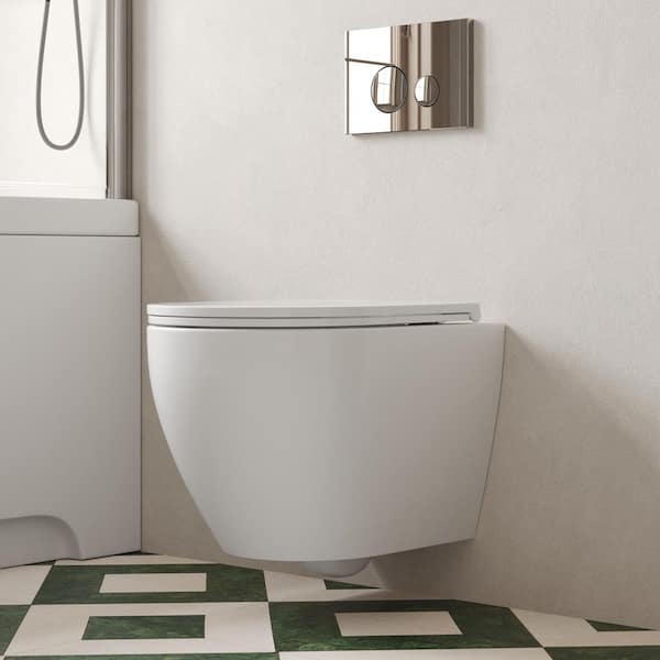 2-Piece 1.1/1.6 GPF Dual Flush Elongated Wall Hung Toilet with Concealed In-Wall Toilet Tank in White (Seat Included)