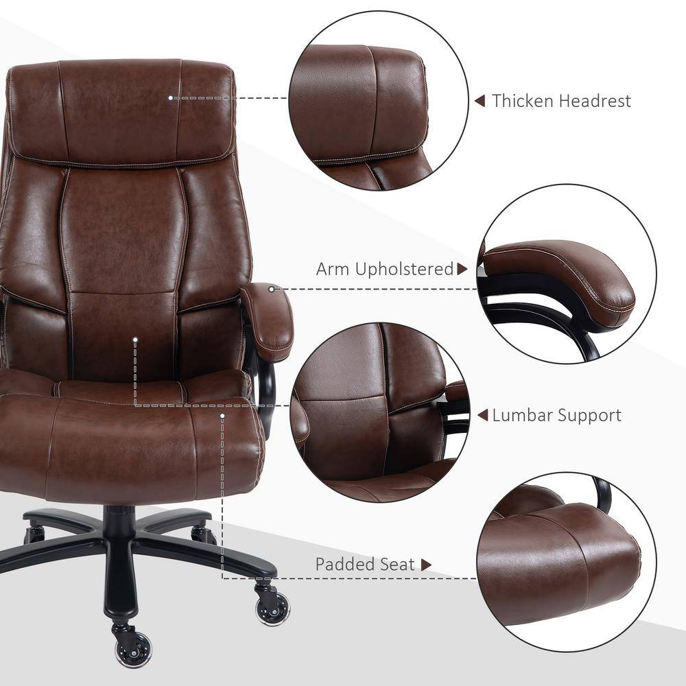 Brown High Back Leather Executive Swivel Office Chair with Fixed Arms