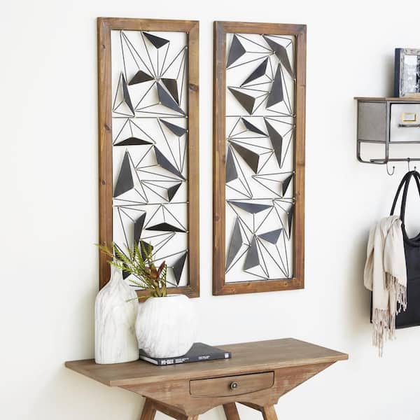 Litton Lane Metal Black Geometric Wall Decor with Wood Frame (Set of 2)