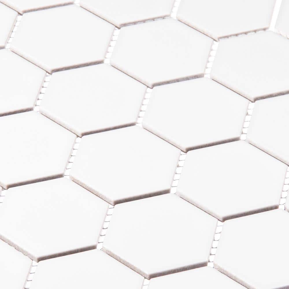 Stylish Hexagon 11 in. x 12.69 in. Glossy Espri White Porcelain Marble Tile