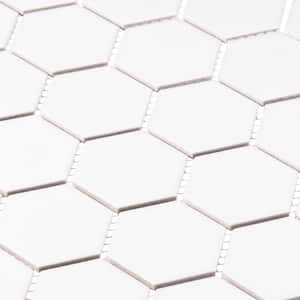 Stylish Hexagon 11 in. x 12.69 in. Glossy Espri White Porcelain Marble Tile Sample