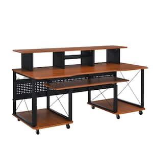 72 in. Rectangular Black Wood Top 0-Drawer Writing Desk with Wheeled Legs
