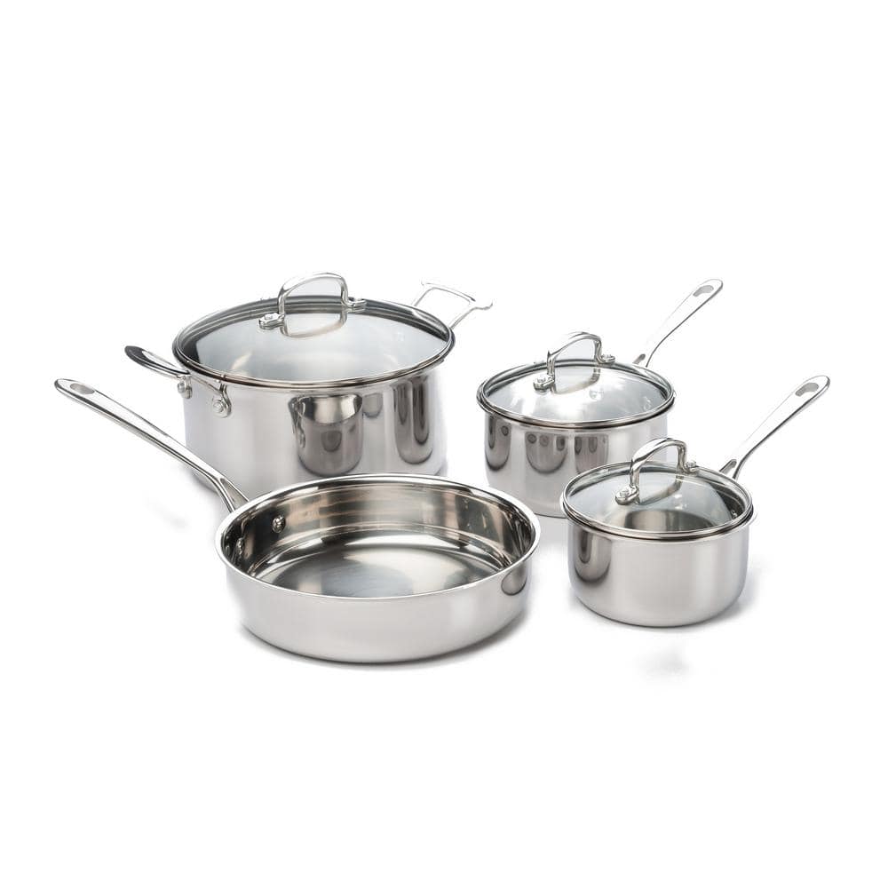 ExcelSteel - 7 Pc Stainless Steel Cookware Set w/Red Silicone