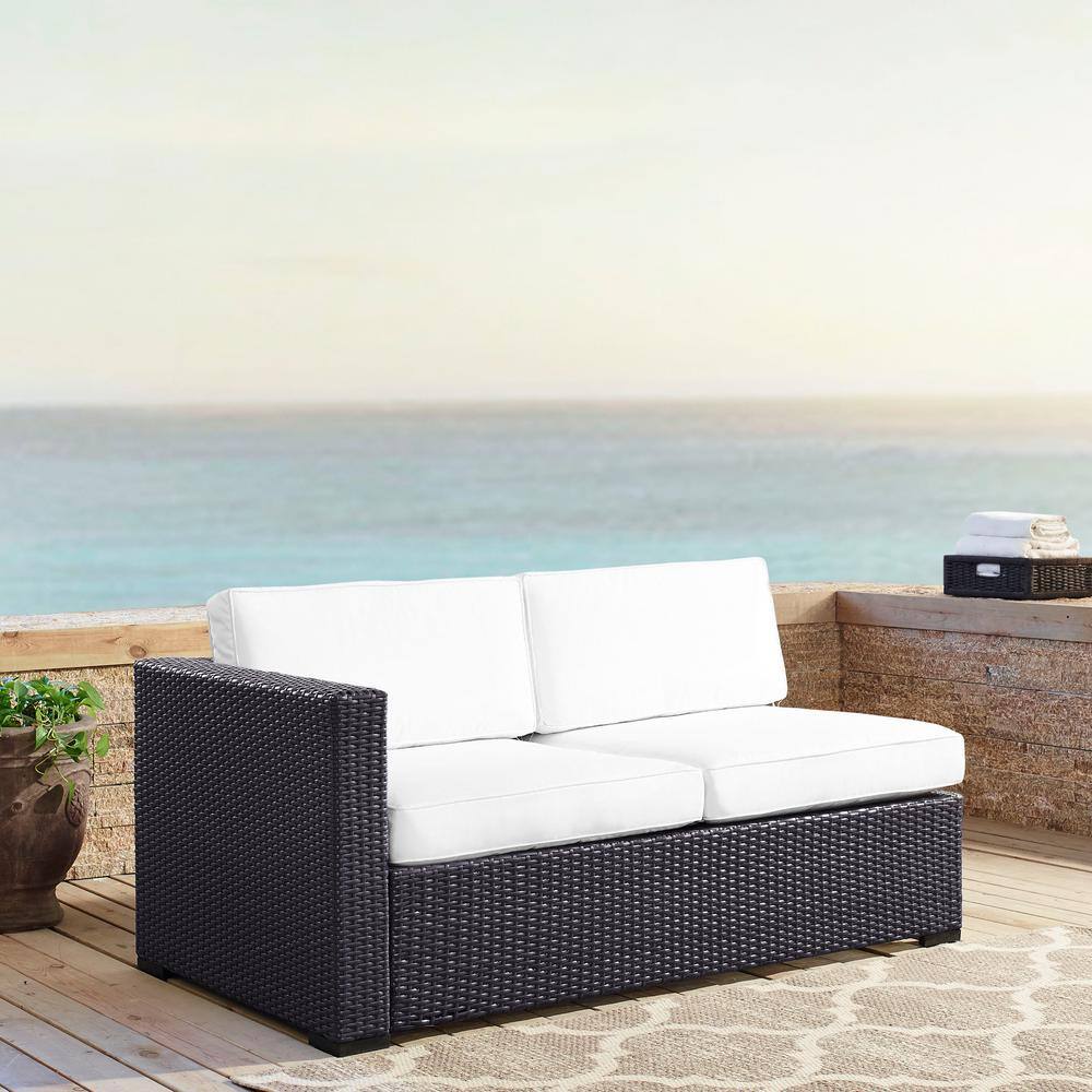 Biscayne White Cushioned Wicker Two-Seat Outdoor Loveseat