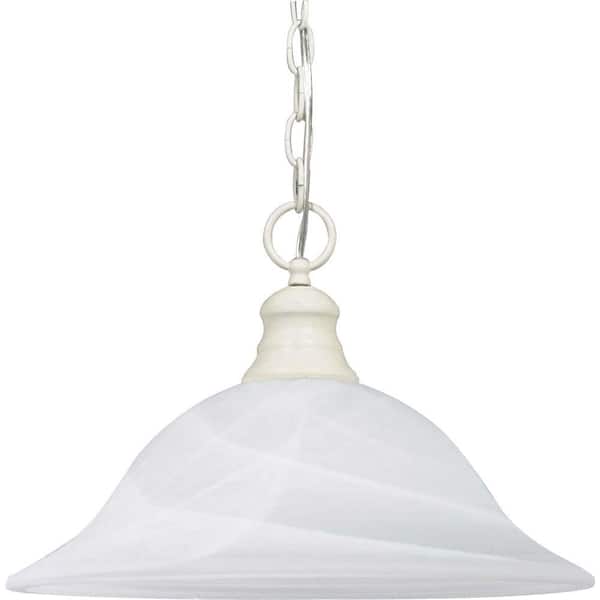 SATCO 1-Light Textured White Pendant with Alabaster Glass Shade