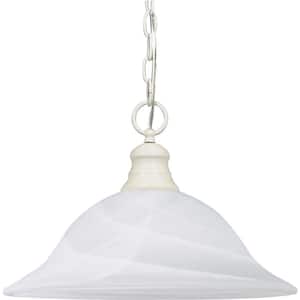 1-Light Textured White Pendant with Alabaster Glass Shade