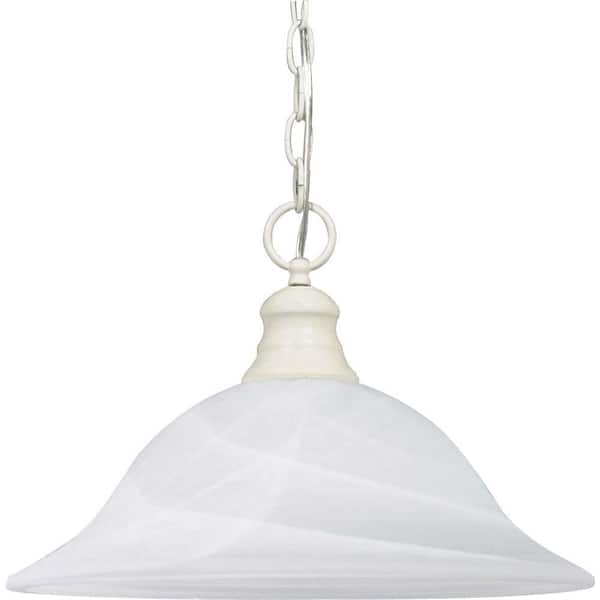 SATCO:Satco 1-Light Textured White Pendant with Alabaster Glass Shade