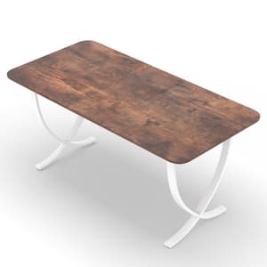 Halseey Modern Brown Wood 63 in. Trestle Dining Table Seats 4 to 6 with Wood Grain Table Top and Metal Legs