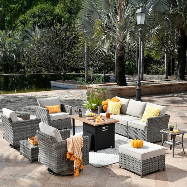 Toject Eufaula Gray 10-Piece Wicker Outdoor Patio Conversation Sofa Set ...