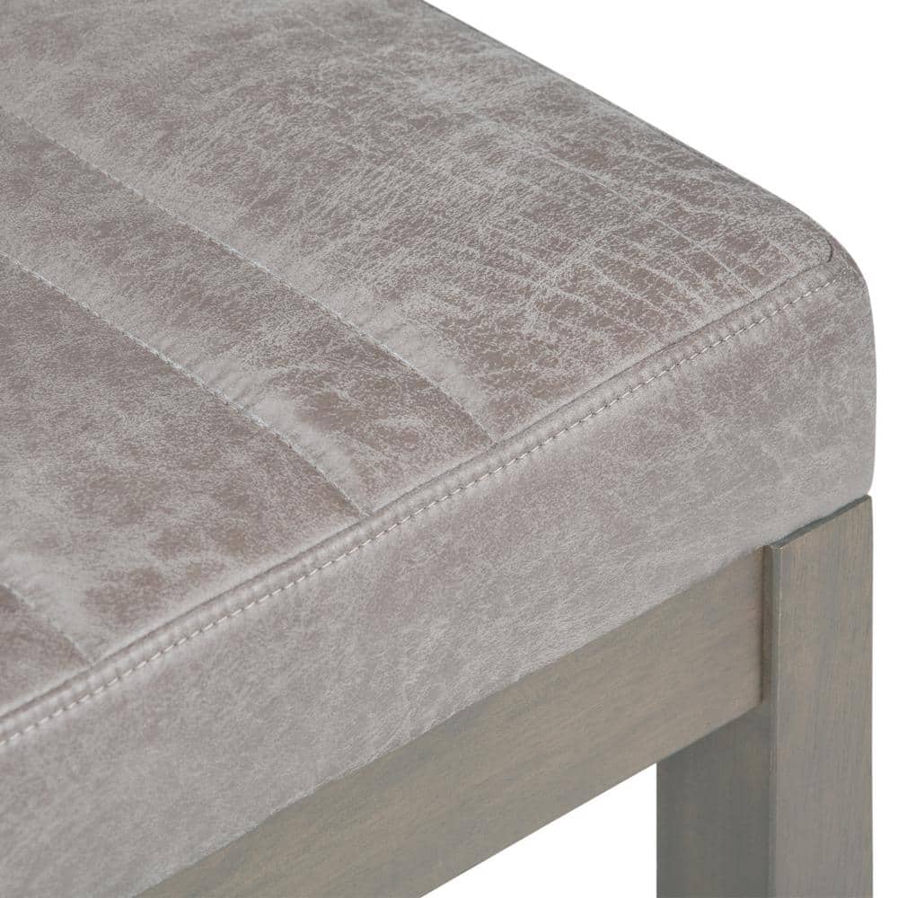 Casey Distressed Grey Taupe Faux Leather Ottoman Bench