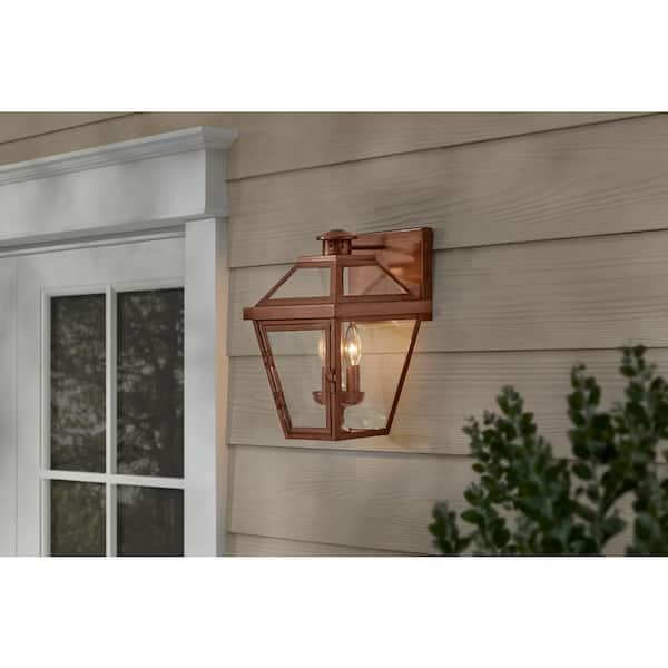 Hampton Bay Bailey Park 14.25 in. Copper Outdoor Barn Wall Light with Clear Glass Shade