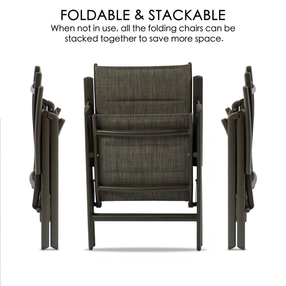 Gray Foldable Padded Aluminum Outdoor Dining Chairs (Set of 2)