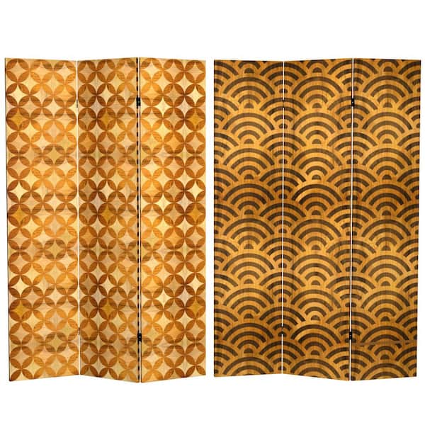 RED LANTERN Japanese Wood Pattern 6 ft. Printed 3-Panel Room Divider