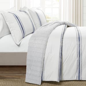 Farmhouse 3-Piece Navy Stripe Cotton King Comforter Set