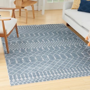 Astra Machine Washable Blue 7 ft. x 9 ft. Moroccan Transitional Area Rug